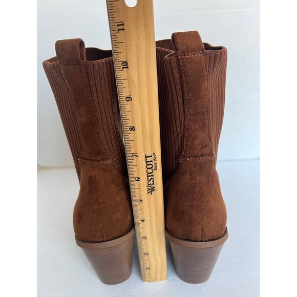 NWOT STEVEN NY Reeve Brown Suede Mid Calf Block Heel Pull On Sock Boots Sz 9.5M - Picture 7 of 10